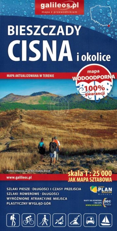 Bieszczady - Cisna 1:25 000. Wodoodporna mapa turystyczna wydawnictwa Galileos. Okładka