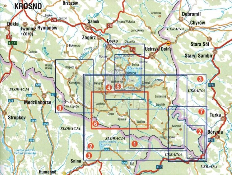 Bieszczady - Cisna 1:25 000. Wodoodporna mapa turystyczna wydawnictwa Galileos. Zasięg
