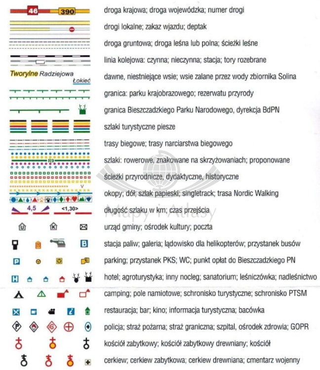Jezioro Solińskie 1:25 000. Wodoodporna mapa turystyczna wydawnictwa Galileos. Legenda 1