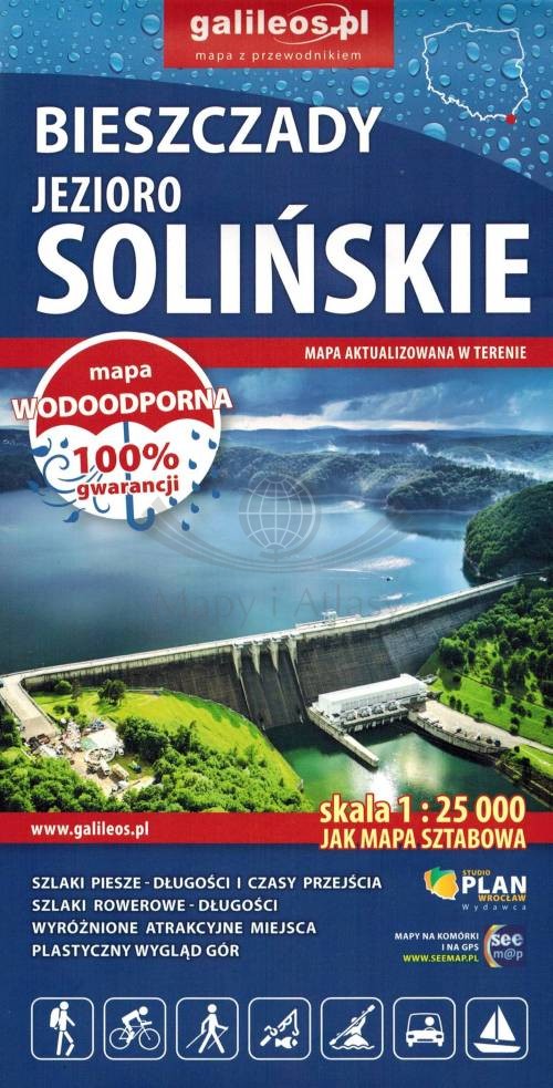 Jezioro Solińskie 1:25 000. Polańczyk. Wodoodporna mapa turystyczna. Galileos