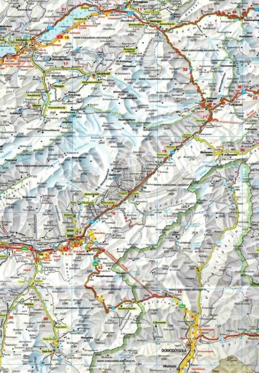 Szwajcaria 1:275 000. Mapa samochodowo-turystyczna wydawnictwa Kümmerly + Frey. Fragment 1