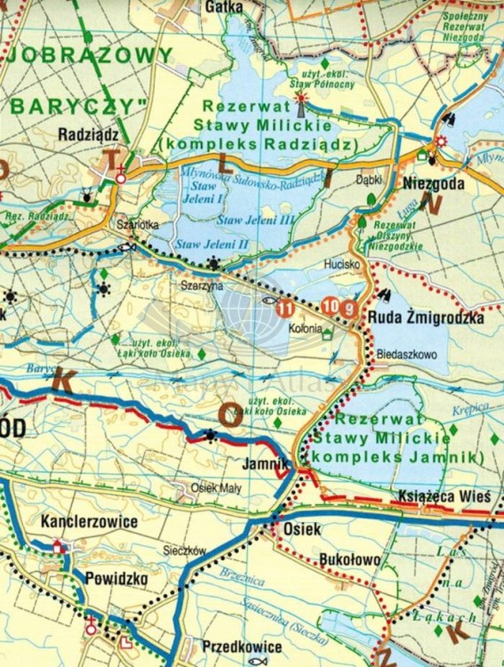 Wzgórza Trzebnickie, Dolina Baryczy, Środkowa Odra. Mapa turystyczna dla rowerzystów wydawnictwa Galileos. Fragment 2