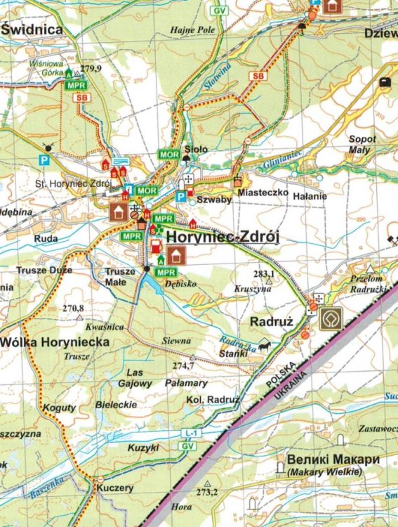 Powiat Lubaczowski 1:75 000. Mapa turystyczna. Fragment 2