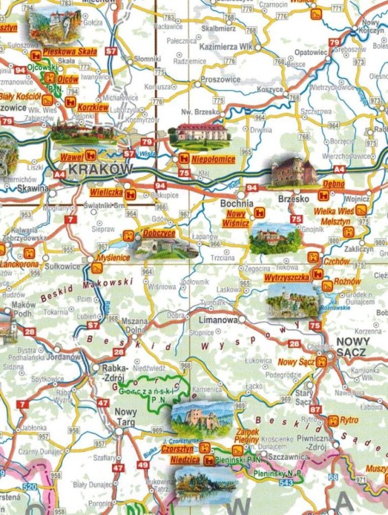 Polska. Mapa turystyczna zamków Polski wydawnictwa Compass. Fragment 1