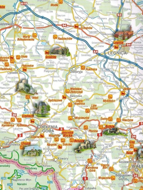 Polska. Mapa turystyczna zamków Polski wydawnictwa Compass. Fragment 2