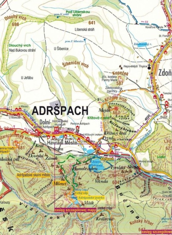 Skalne Miasta. Teplicke i Adrszpackie Skały. Mapa turystyczna wydawnictwa Galileos. Mapa główna - fragment 1