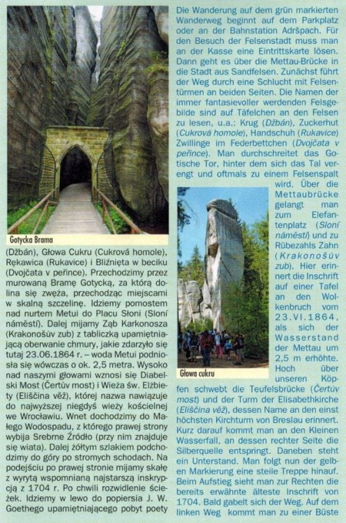 Skalne Miasta. Teplicke i Adrszpackie Skały. Mapa turystyczna wydawnictwa Galileos. Informator - fragment