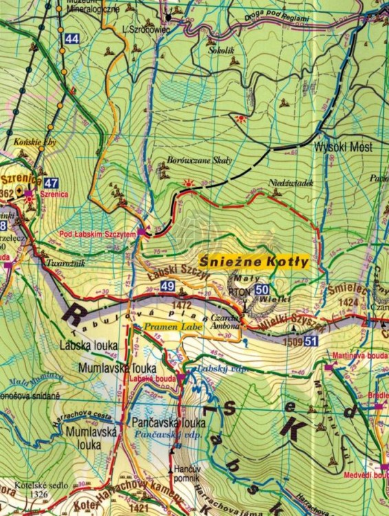Karkonosze i Góry Izerskie 1:50 000. Laminowana mapa turystyczna wydawnictwa Galileos. Fragment 2