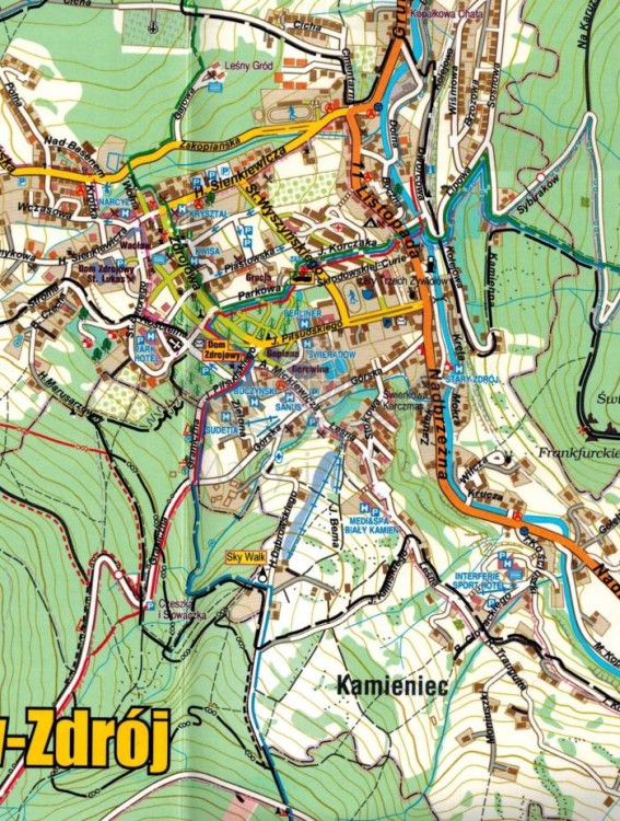Karkonosze i Góry Izerskie 1:50 000. Laminowana mapa turystyczna wydawnictwa Galileos. Plan miasta Świeradów-Zdrój - fragment