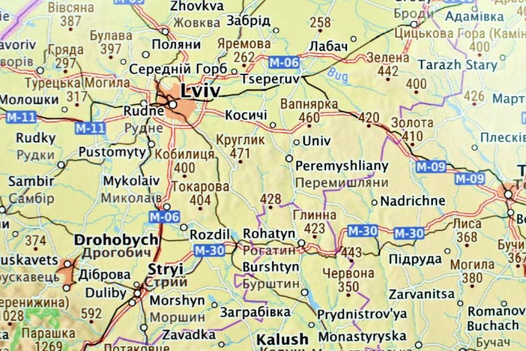 Ukraina 1:1 500 000. Mapa ścienna fizyczno-drogowa. Fragment 3