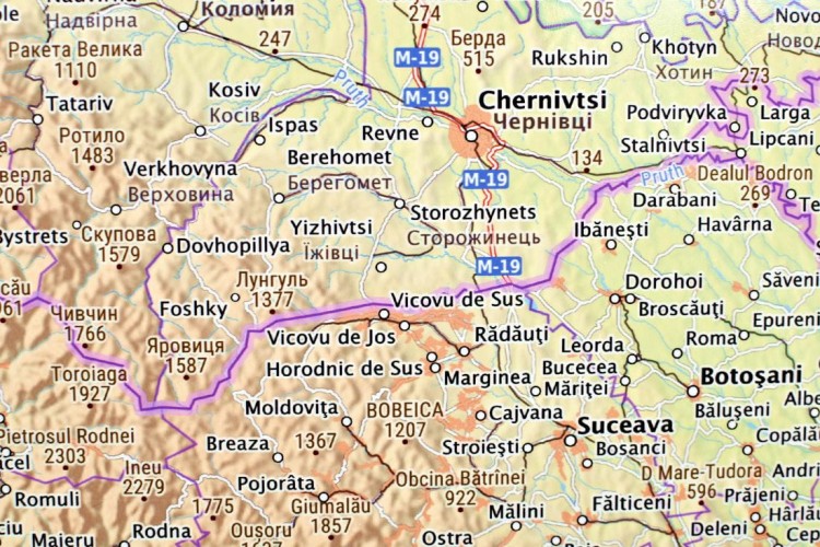 Ukraina 1:1 500 000. Mapa ścienna fizyczno-drogowa. Fragment 4