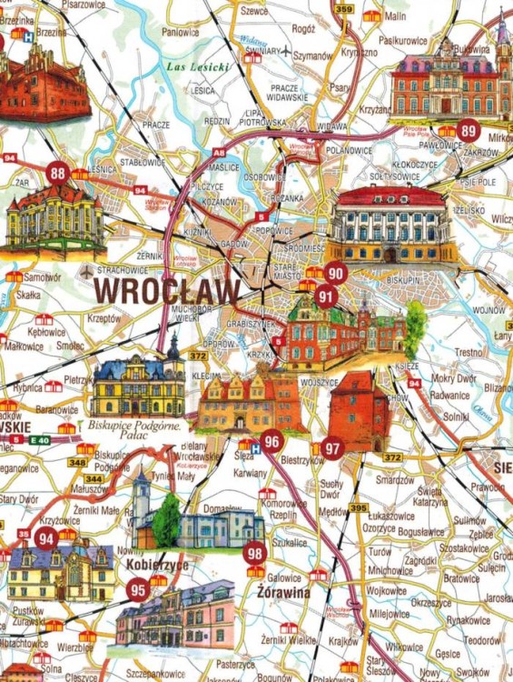 Zamki i pałace Dolnego Śląska. Mapa samochodowo-turystyczna wydawnictwa Galileos. Fragment 2