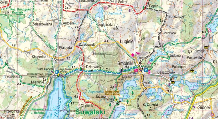 Suwalszczyzna 1:85 000. Foliowana mapa turystyczna wydawnictwa ExpressMap. Fragment