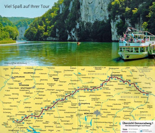 Naddunajska Trasa Rowerowa (Donauradweg 1). Laminowana mapa turystyczna, rowerowa 7009 wydawnictwa Kompass. Mapa poglądowa szlaku