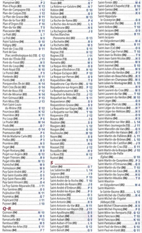 Prowansja, Alpy i Lazurowe Wybrzeże. Mapa samochodowa 527 wydawnictwa Michelin. Indeks