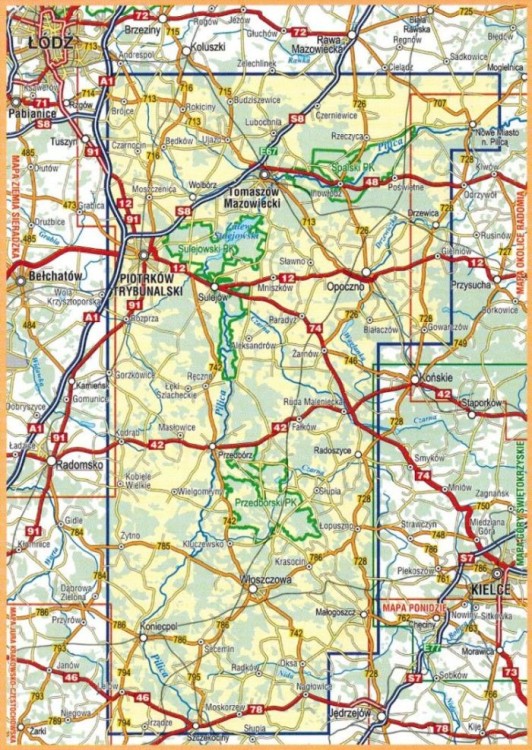 Dolina Środkowej Pilicy 1:75 000. Mapa turystyczna wydawnictwa Compass. Zasięg