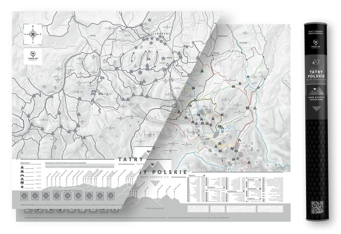 Tatry Polskie. Mapa zdrapka VIP. Wersja biała