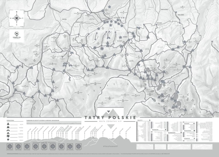 Tatry Polskie. Mapa zdrapka VIP. Wersja biała. Przed zdrapaniem