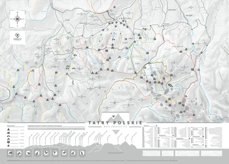 Tatry Polskie. Mapa zdrapka VIP. Wersja biała. Po zdrapaniu całości