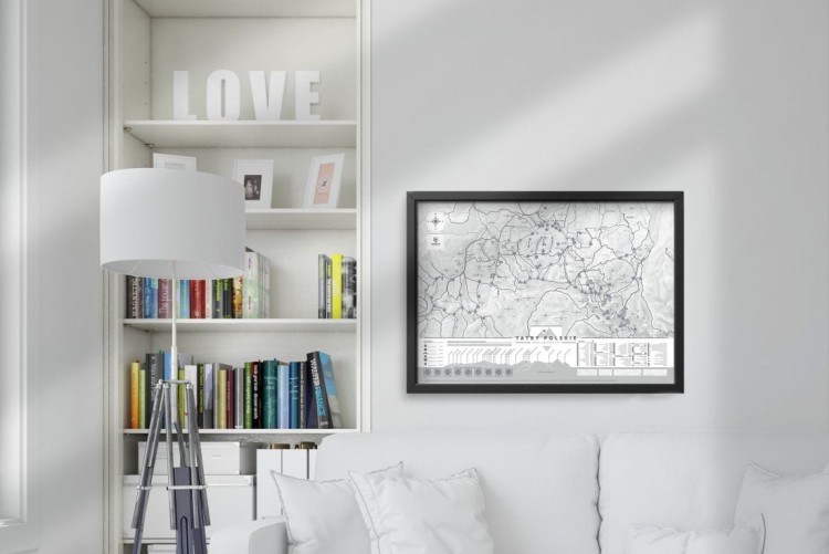 Tatry Polskie. Mapa zdrapka VIP. Wersja biała. Przykład oprawy i aranżacji