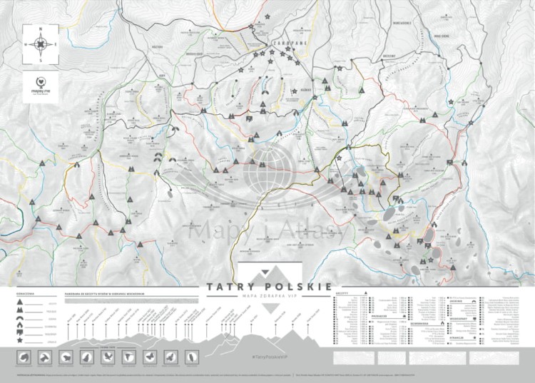 Tatry Polskie. Mapa zdrapka VIP. Po zdrapaniu całości