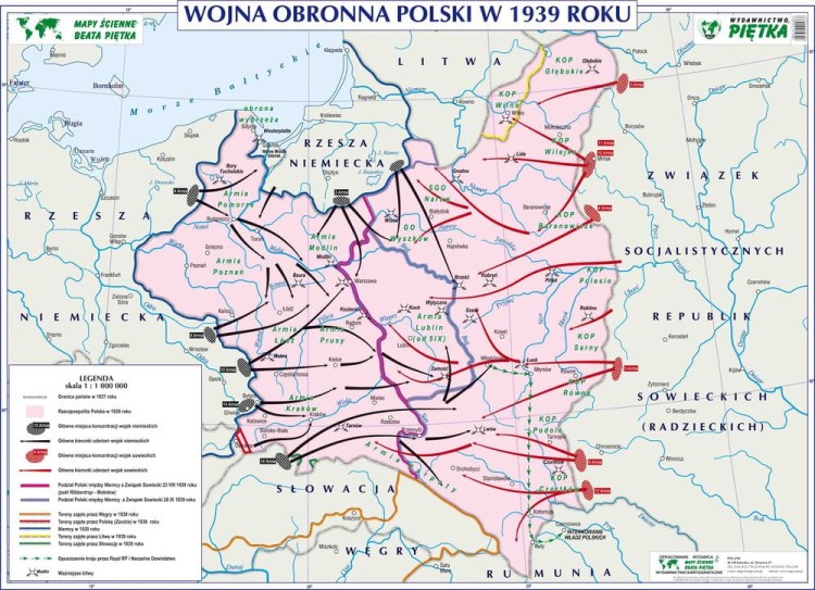Wojna obronna Polski w 1939 roku. Szkolna mapa ścienna