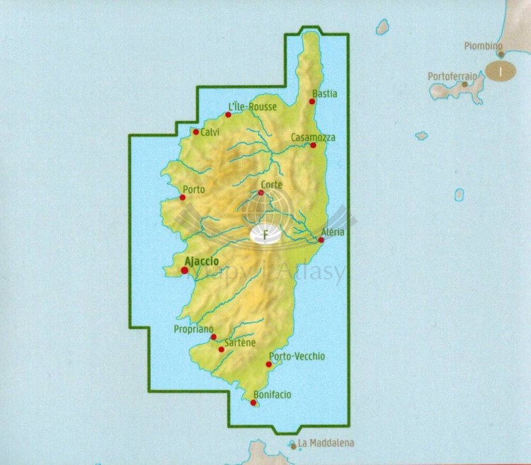 Korsyka 1:150 000. Mapa samochodowo-turystyczna wydawnictwa Freytag & Berndt. Zasięg