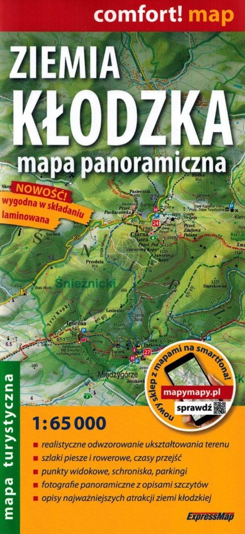 Ziemia Kłodzka  1:65 000. Laminowana mapa panoramiczna. ExpressMap
