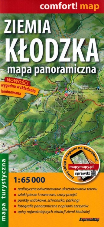 Ziemia Kłodzka 1:65 000. Laminowana mapa panoramiczna wydawnictwa ExpressMap. Okładka