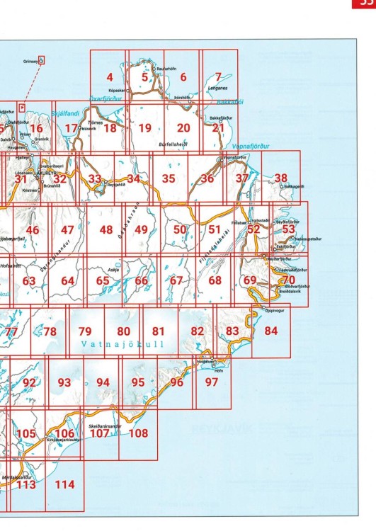 Islandia 1:150 000. Atlas samochodowy wydawnictwa Freytag & Berndt. Islandia - skorowidz arkuszy 2