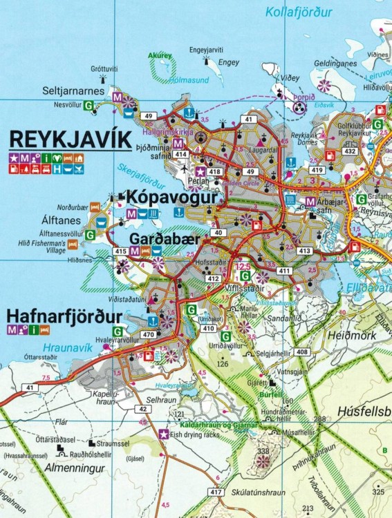 Islandia 1:150 000. Atlas samochodowy wydawnictwa Freytag & Berndt. Przykładowy arkusz 2 - fragment