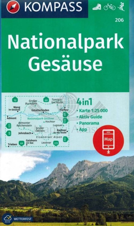 Park Narodowy Gesause. Wodoodporna mapa turystyczna 206 wydawnictwa Kompass. Okładka