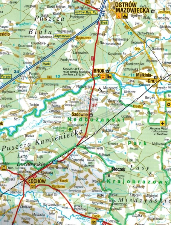 Województwo mazowieckie. Laminowana mapa samochodowo-turystyczna wydawnictwa Demart. Fragment 2