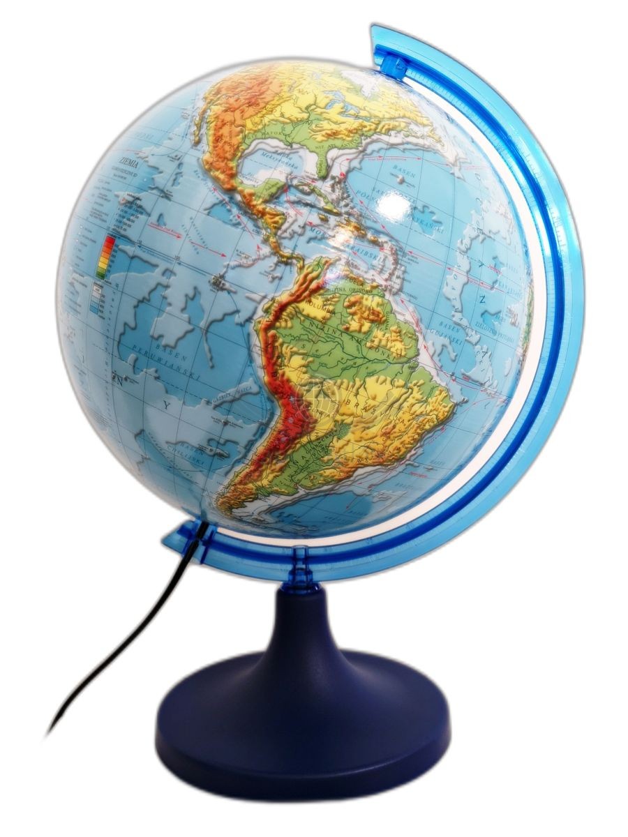 Globus fizyczny 25 cm. Podświetlany 3D