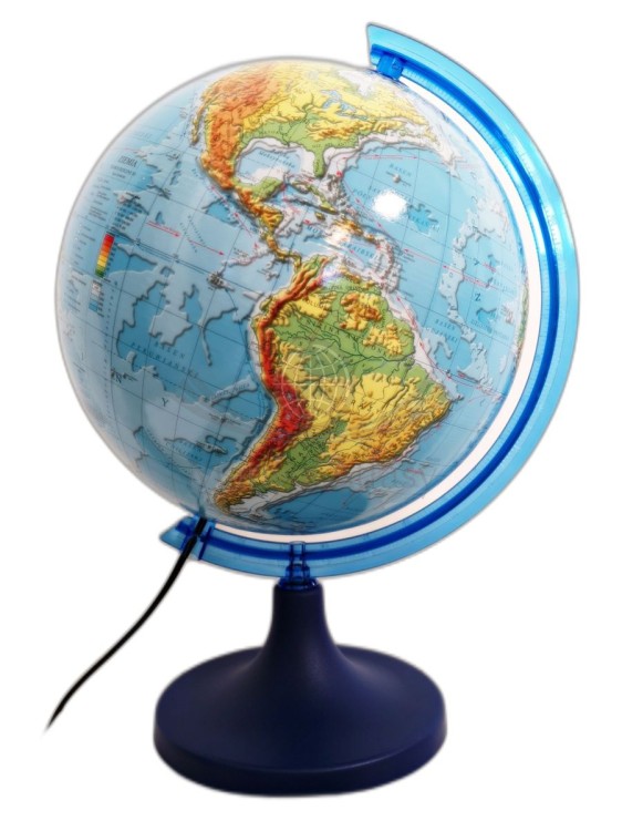 Globus fizyczny 25 cm. Podświetlany 3D