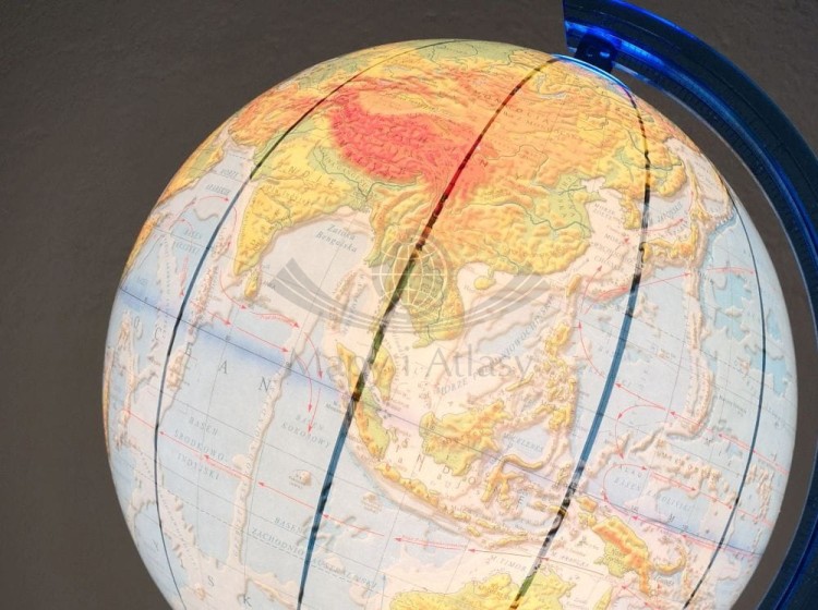 Globus fizyczny 25 cm. Podświetlany 3D. Po podświetleniu - fragment