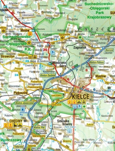 Województwo świętokrzyskie. Laminowana mapa samochodowo-turystyczna wydawnictwa Demart. Fragment 1