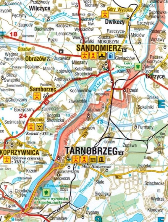Województwo świętokrzyskie. Laminowana mapa samochodowo-turystyczna wydawnictwa Demart. Fragment 2