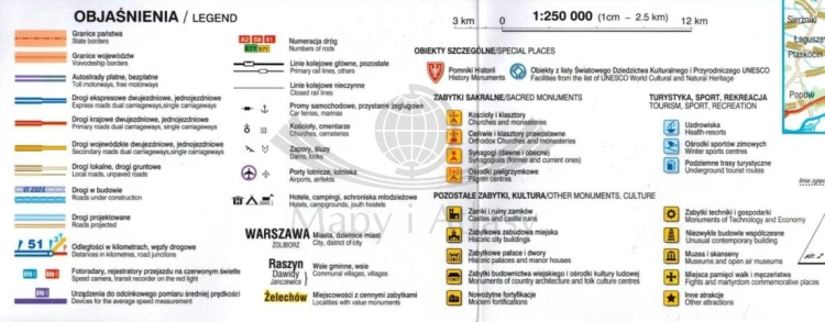 Województwo mazowieckie. Laminowana mapa samochodowo-turystyczna wydawnictwa Demart. Legenda