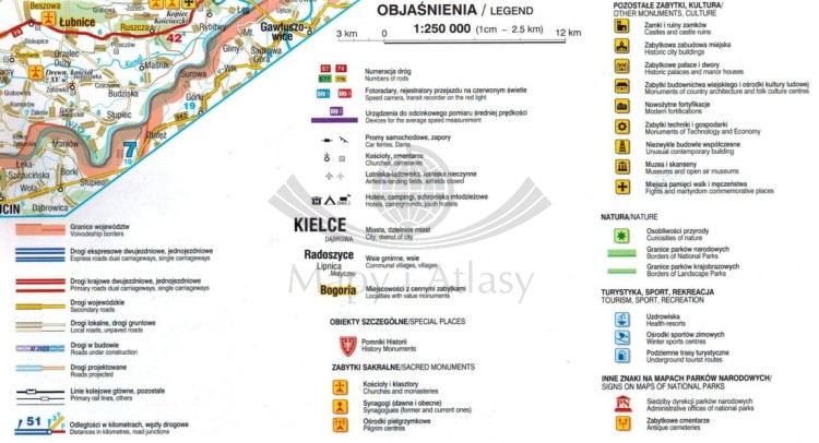 Województwo świętokrzyskie. Laminowana mapa samochodowo-turystyczna wydawnictwa Demart. Legenda