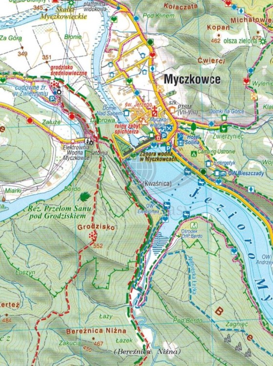Jezioro Solińskie, Myczkowieckie i okolice. Laminowana mapa turystyczna wydawnictwa Compass. Fragment 2