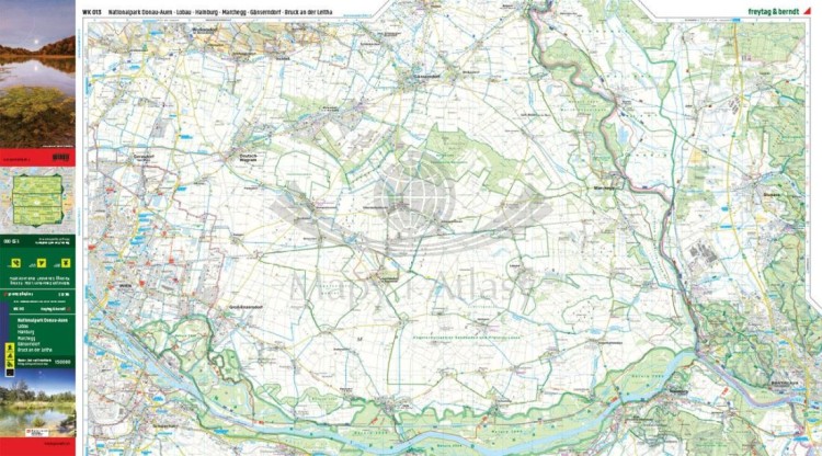 Naddunajska Trasa Rowerowa. Park Narodowy Donau-Auen, Lobau, Hainburg, Marchegg, Gänserndorf, Bruck a.d. Leitha. Mapa turystyczna WK 013 wydawnictwa Freytag & Berndt. Pierwsza strona