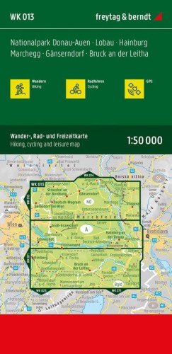Naddunajska Trasa Rowerowa. Park Narodowy Donau-Auen, Lobau, Hainburg, Marchegg, Gänserndorf, Bruck a.d. Leitha. Mapa turystyczna WK 013 wydawnictwa Freytag & Berndt. Okładka tył