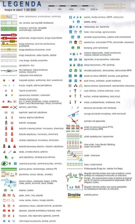 Pogórze Strzyżowskie. Jasło, Krosno, Dukla. Laminowana mapa turystyczna wydawnictwa Compass. Legenda