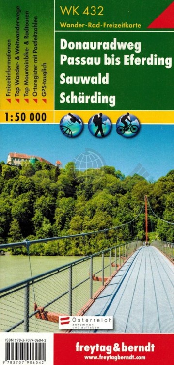 Donauradweg Passau bis Eferding. Mapa turystyczna WK 432 wydawnictwa Freytag & Berndt. Okładka
