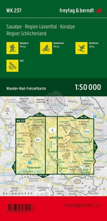 Saualpe, Lavanttal, Koralpe. Mapa turystyczna WK 237 wydawnictwa Freytag & Berndt. Okładka tył