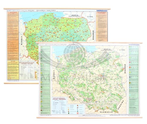 Polska. Dwustronna mapa ścienna krajoznawcza: historia i kultura / przyroda. Wydawnictwo: Meridian