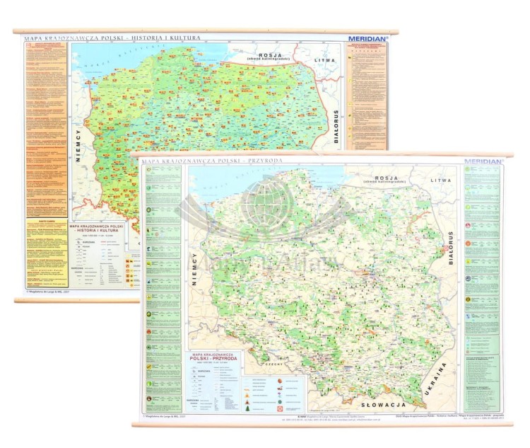 Polska. Dwustronna mapa ścienna krajoznawcza: historia i kultura / przyroda. Wydawnictwo: Meridian