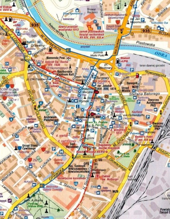 Powiat raciborski dla aktywnych. Wodoodporna mapa turystyczna wydawnictwa Galileos. Plan miasta - fragment