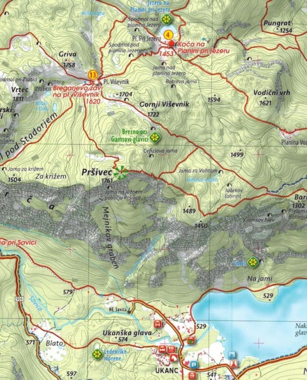 Bohinj 1:25 000. Mapa turystyczna wydawnictwa Kartografija. Fragment 2
